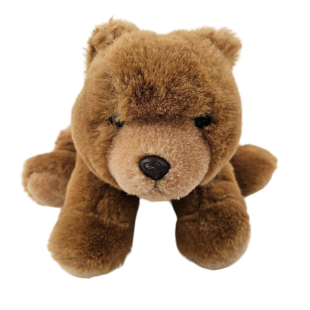 Bearland Bear Plush Brown Laying Plastic Eyes Stuffed Animal 1990s Toy Korea